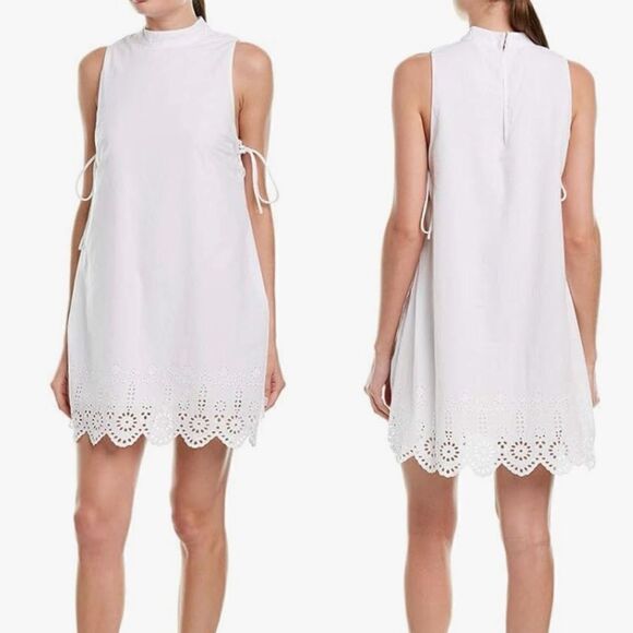 BCBGeneration Women Size M White Cotton Eyelet Mini NEW Shift Dress Party Resort - Picture 3 of 16